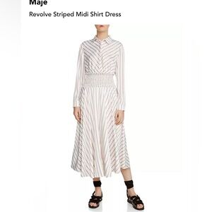 Maje Long Sleeve Striped Dress - White and Red